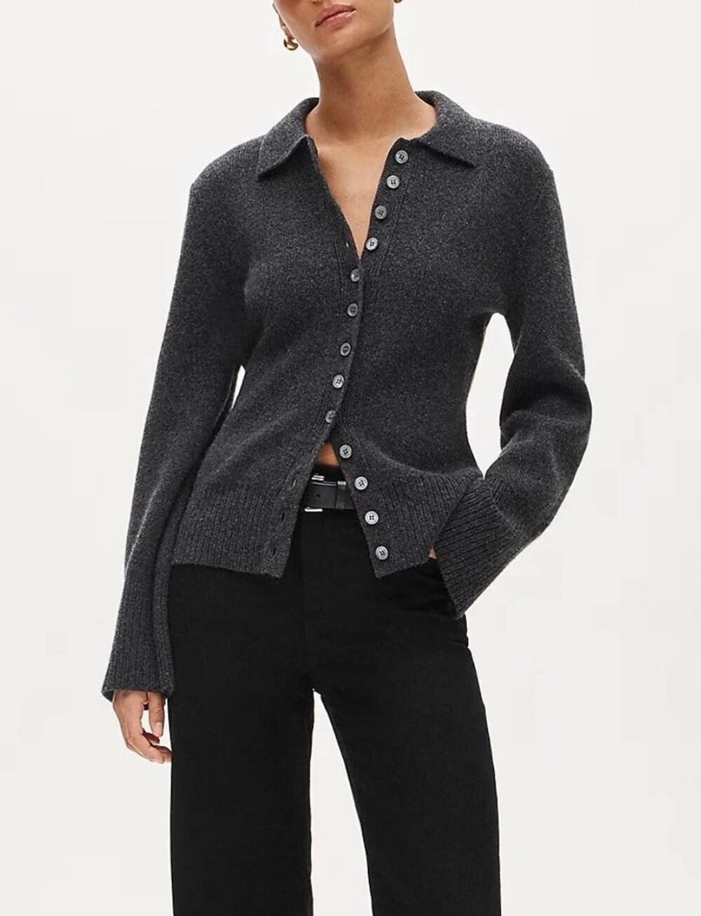 J. CREW Women's Milano-stitch cinched waist cardigan in Charcoal CM715